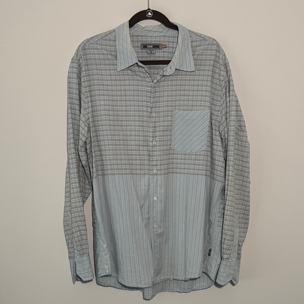 Quicksilver Plaid Striped long Sleeve Shirt Size XL